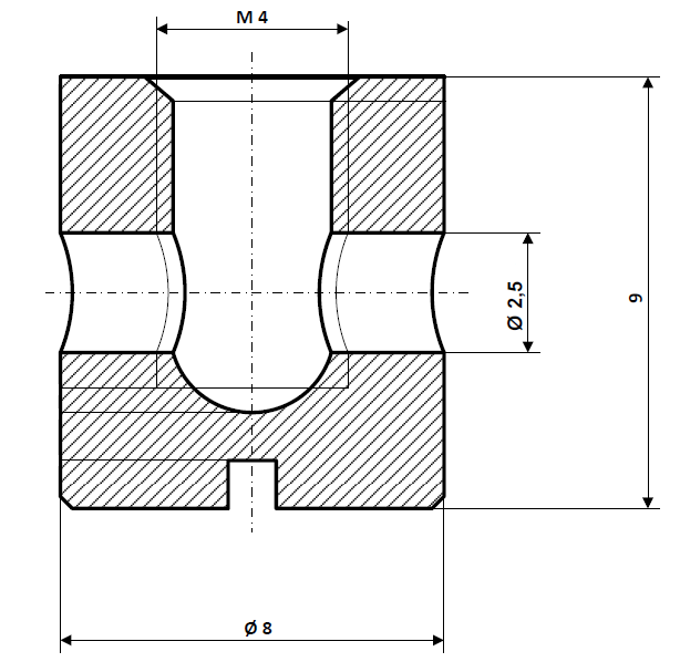 Fix Nippel FN 1150 Schraubnippel mit Schlitz 8 x 9 Bohr- Ø 2,5 Messing vernickelt