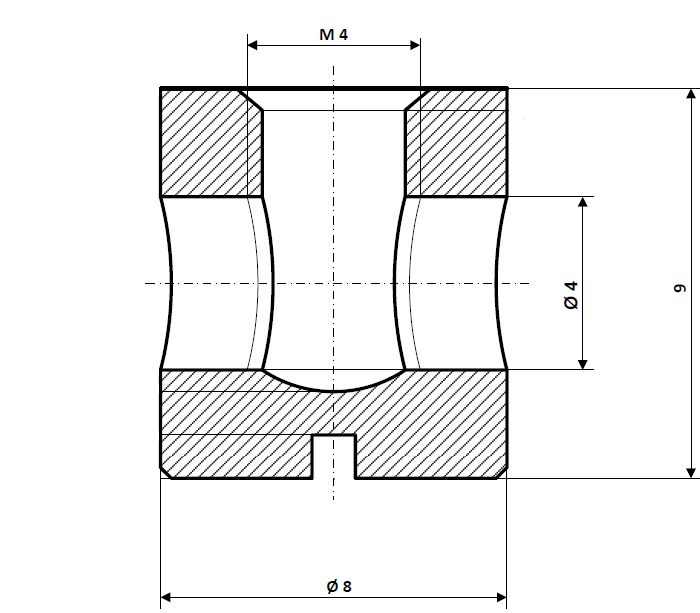 Fix Nippel FN 1165 Schraubnippel mit Schlitz 8 x 9 Bohr- Ø 4,0 Messing vernickelt