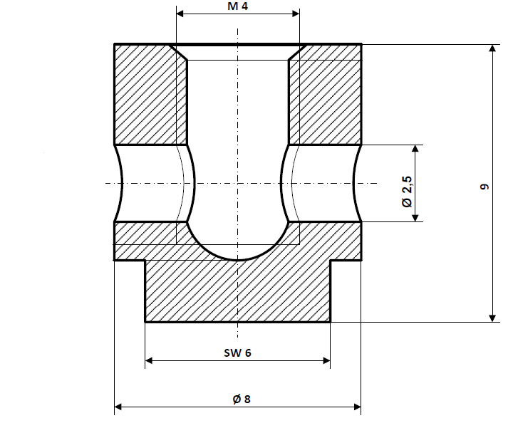 Fix Nippel FN 1170 Schraubnippel MS 8 x 9 Bohr- Ø 2,5 Messing vernickelt