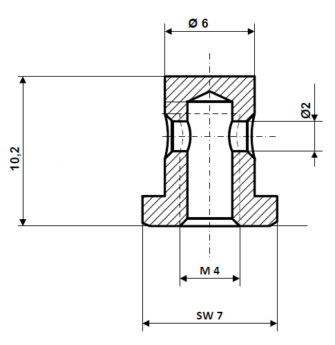 Fix Nippel FN 1490 Schraubnippel 6 x 10,2 Bohr- Ø 2,0 Messing vernickelt