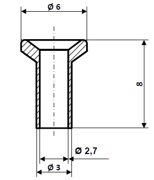 Fix Nippel FN 2550 Lötnippel 6 / 3 x 8 Bohr- Ø 2,7 Messing
