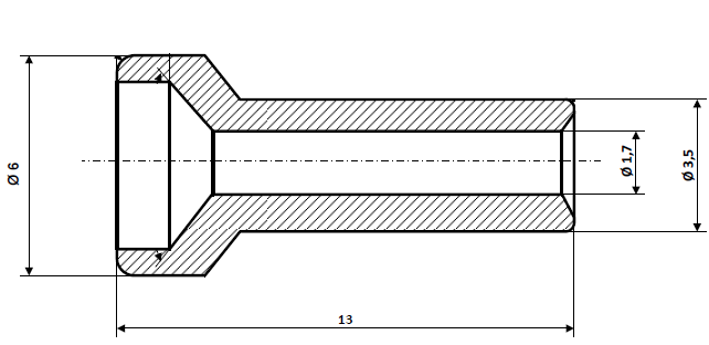 Fix Nippel FN 2842 Lötnippel 6 / 3,5 x 13 Bohr- Ø 1,7 Messing