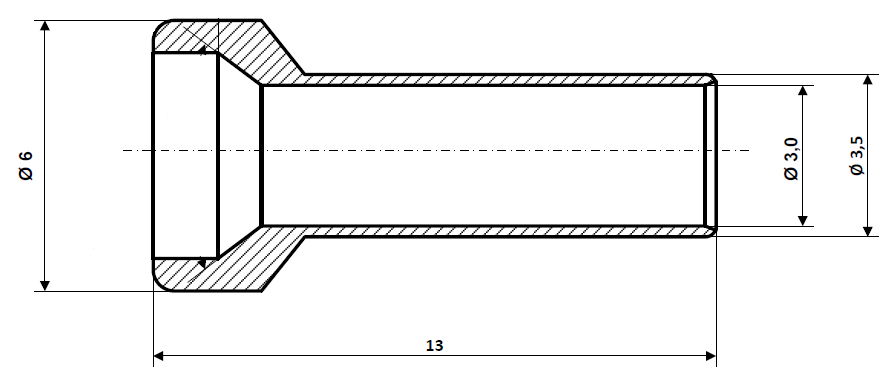 Fix Nippel FN 2857 Lötnippel 6 / 3,5 x 13 Bohr- Ø 3 Messing