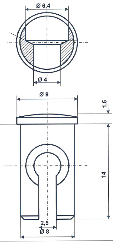 Fix Nippel FN 3150 Aufnahme 9 / 8 x 15,5 Bohr.-Ø 4 Messing vernickelt