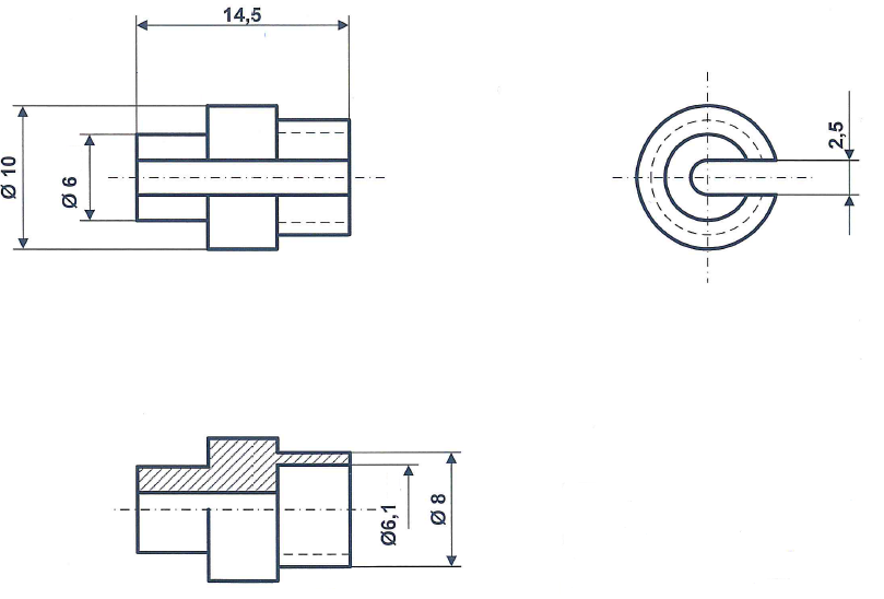Fix Nippel FN 4020 Distanzhülse 10 / 8 / 6 x 14,5 Messing mit Schlitz 2,5 mm