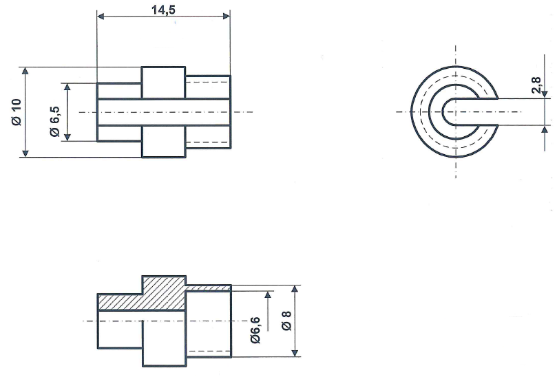 Fix Nippel FN 4025 Distanzhülse 10 / 8 / 6,5 x 14,5 Messing mit Schlitz 2,8 mm