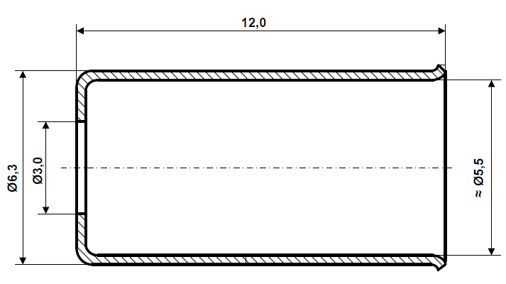 Fix Nippel FN 4125 Endhülse 6,3 / 5,5 x 12 / Loch- Ø 3,0 Stahl verzinkt