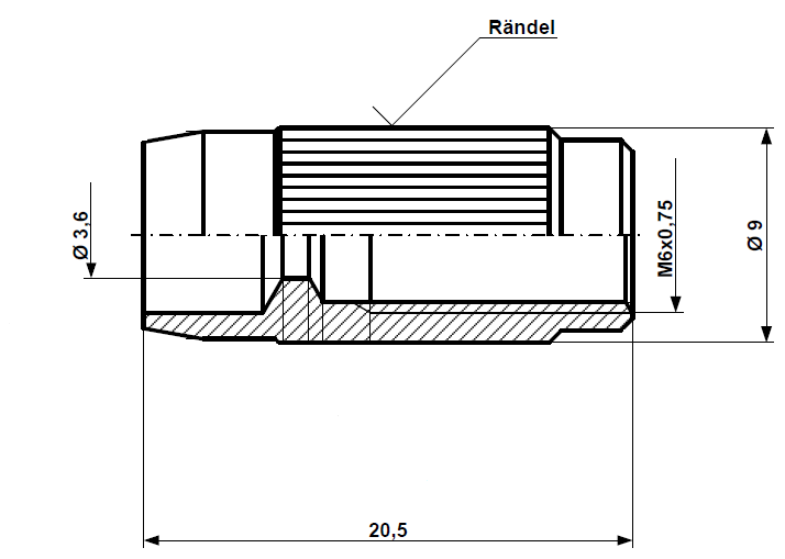 Fix Nippel FN 4203 Gewindehülse M 6 x 0,75 x 20,5 Messing vernickelt