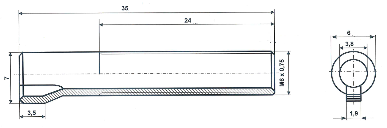 Fix Nippel FN 4206 Stellschraube mit Nase M 6 x 0,75 x 35/24 Messing vernickelt mit Gewindehülse und Mutter