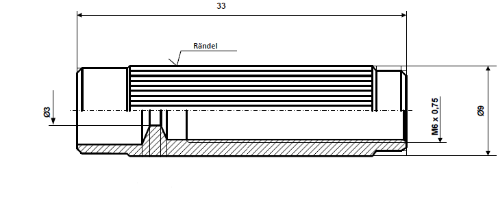 Fix Nippel FN 4214 Gewindehülse M 6 x 0,75 x 33 Messing vernickelt