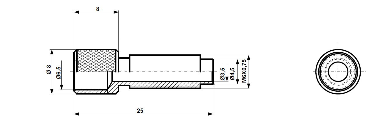 Fix Nippel FN 4250 Rändelstellschraube M 6 x 0,75 x 25/17 Messing vernickelt mit Mutter
