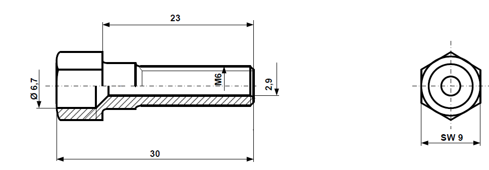 Fix Nippel FN 4271 6-Kt Stellschraube M 6 x 30/23 Messing vernickelt