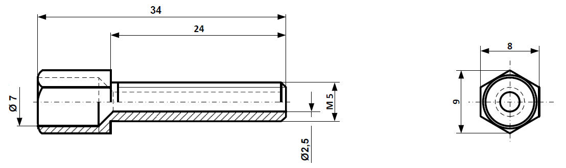 Fix Nippel FN 4350 6-Kt Stellschraube M 5 x 34/24 Messing vernickelt mit Mutter