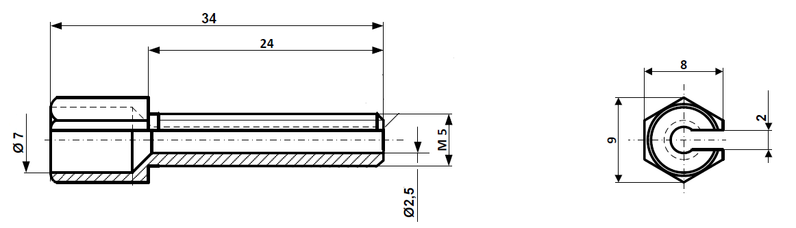 Fix Nippel FN 4360 6-Kt Stellschraube M 5 x 34/24 geschlitzt Messing vernickelt mit Mutter