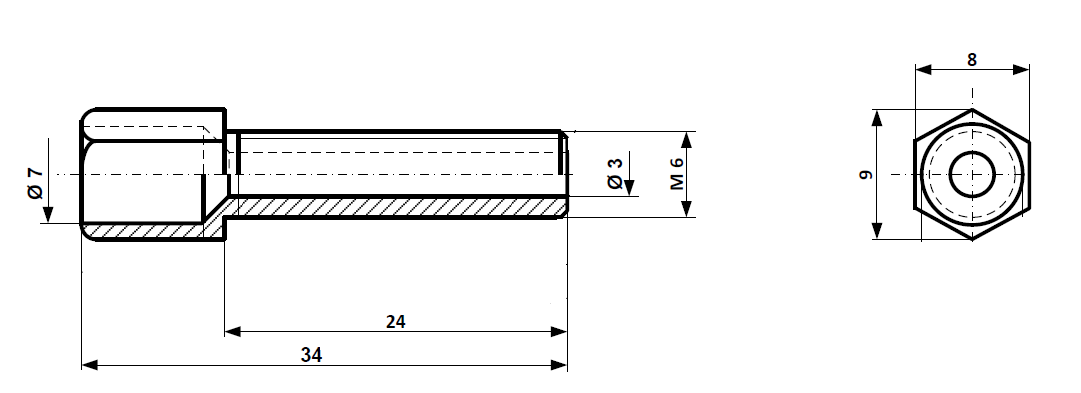 Fix Nippel FN 4421 6-Kt Stellschraube M 7 x 40/30 Messing vernickelt