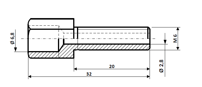 Fix Nippel FN 4381 6-Kt Stellschraube M 6 x 32/20 Messing vernickelt