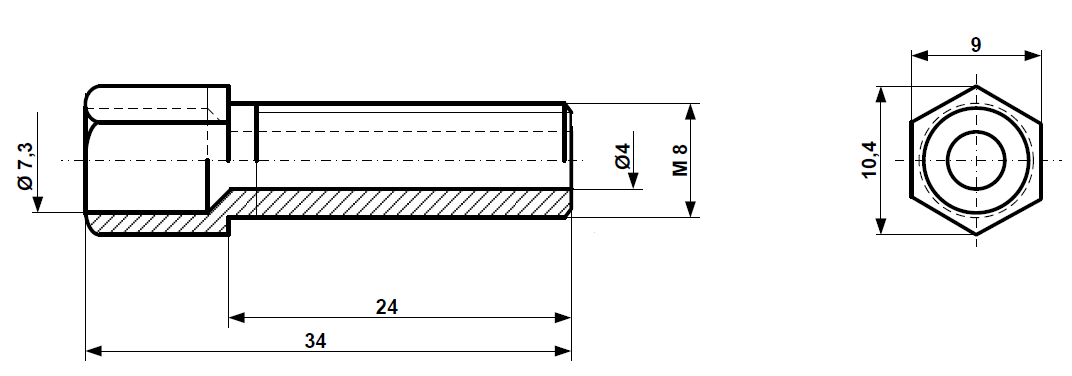 Fix Nippel FN 4441 6-Kt Stellschraube M 8 x 34/24 Messing vernickelt