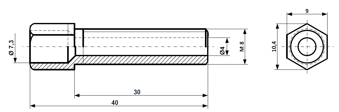 Fix Nippel FN 4451 6-Kt Stellschraube M 8 x 40/30 Messing vernickelt