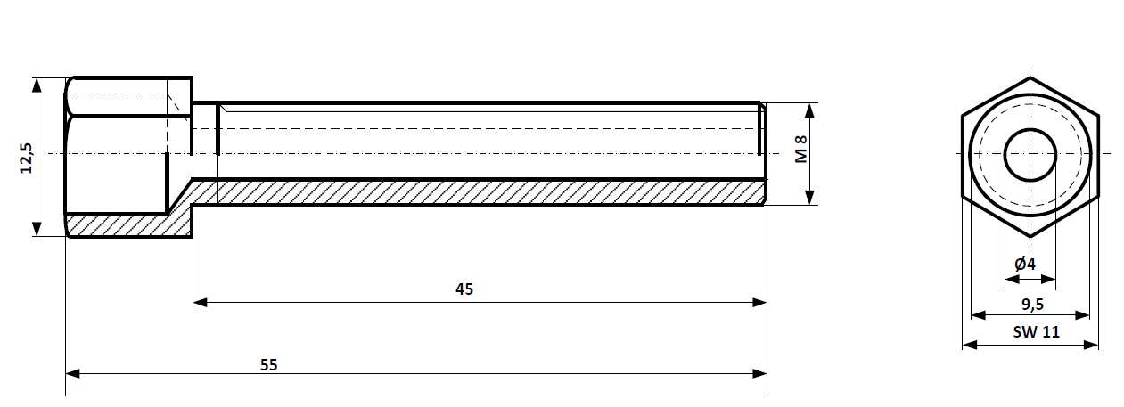 Fix Nippel FN 4456 6-Kt Stellschraube M 8 x 55/45 Messing vernickelt