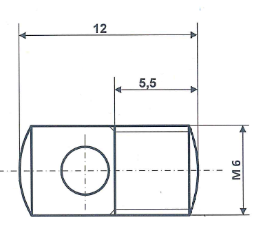 Fix Nippel FN 5305 Strebenbolzen M 6 x 12/5,5 (Ø 3,5) Messing vernickelt