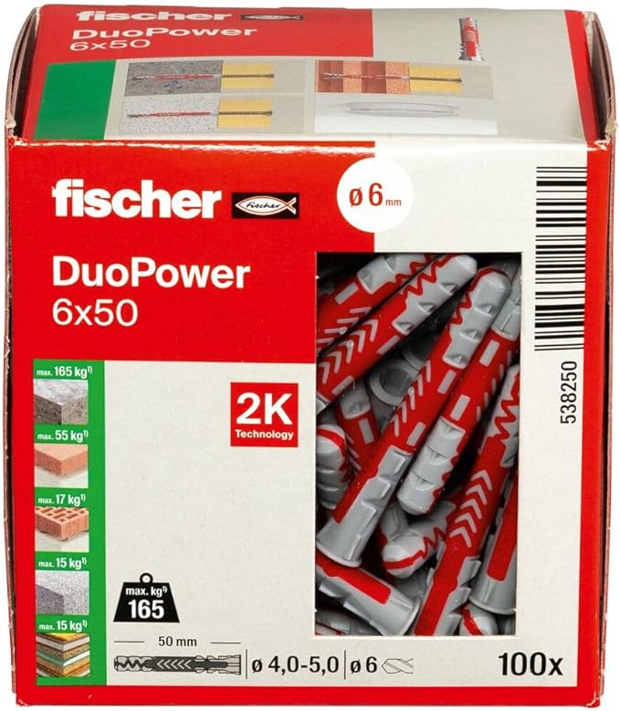 100 Stück Original Fischer DUOPOWER Nr. 538250 6 x 50