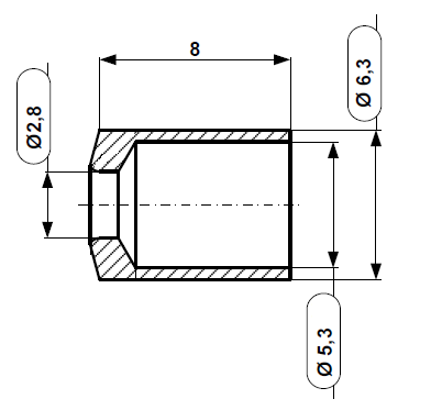 Fix Nippel FN 8568 Abschlusshülse 6,3 / 5,3 x 8 schwarz verkupfert Bohr- Ø 2,8 mm