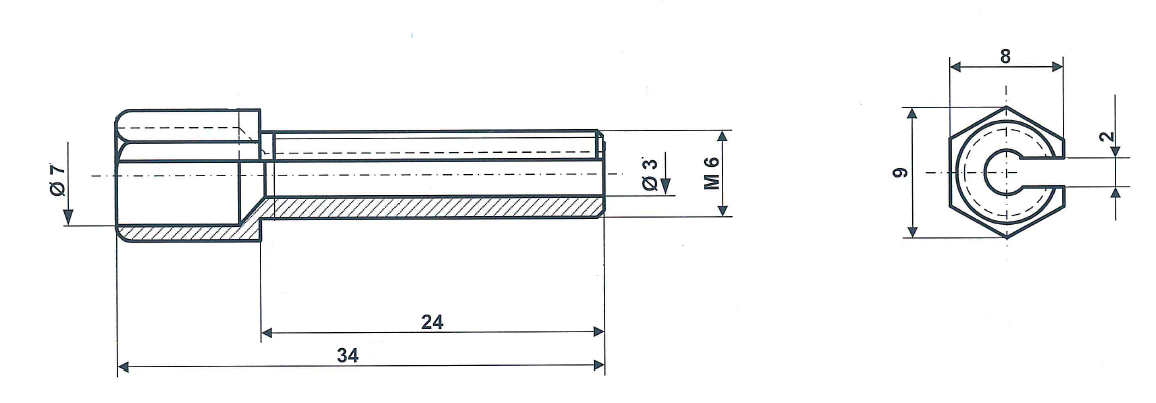 Fix Nippel FN 4391 6-Kt Stellschraube M 6 x 34/24 geschlitzt Messing vernickelt