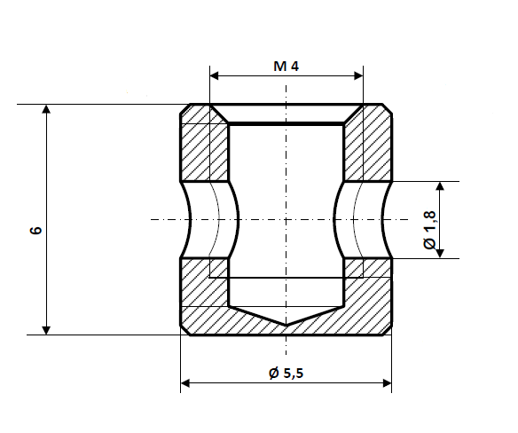 Fix Nippel FN 1320 Schraubnippel 5,5 x 6 Bohr- Ø 1,8 Messing vernickelt