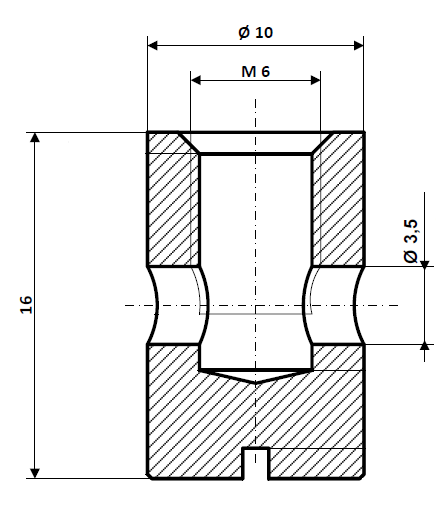 Fix Nippel FN 1385 Schraubnippel mit Schlitz 10 x 16 Bohr- Ø 3,5 Messing vernickelt