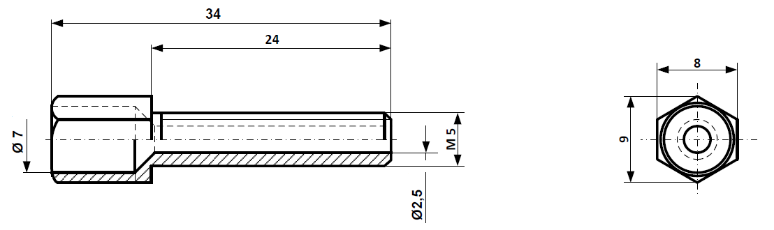 Fix Nippel FN 4351 6-Kt Stellschraube M 5 x 34/24 Messing vernickelt