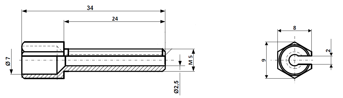 Fix Nippel FN 4361 6-Kt Stellschraube M 5 x 34/24 geschlitzt Messing vernickelt