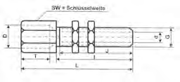 Stellschrauben M 6 x 40, montiert mit 2 x Mutter SW 10 Messing vernickelt