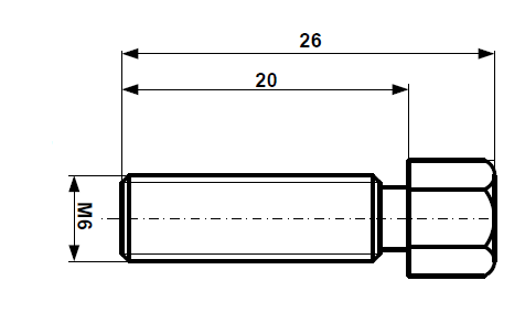 Fix Nippel FN 8052 6-Kt Stellschraube MS M 6 x 26 / 20 / 18 Messing vernickelt mit Freistich