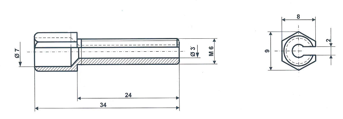 Fix Nippel FN 4390 6-Kt Stellschraube M 6 x 34/24 geschlitzt Messing vernickelt mit Mutter